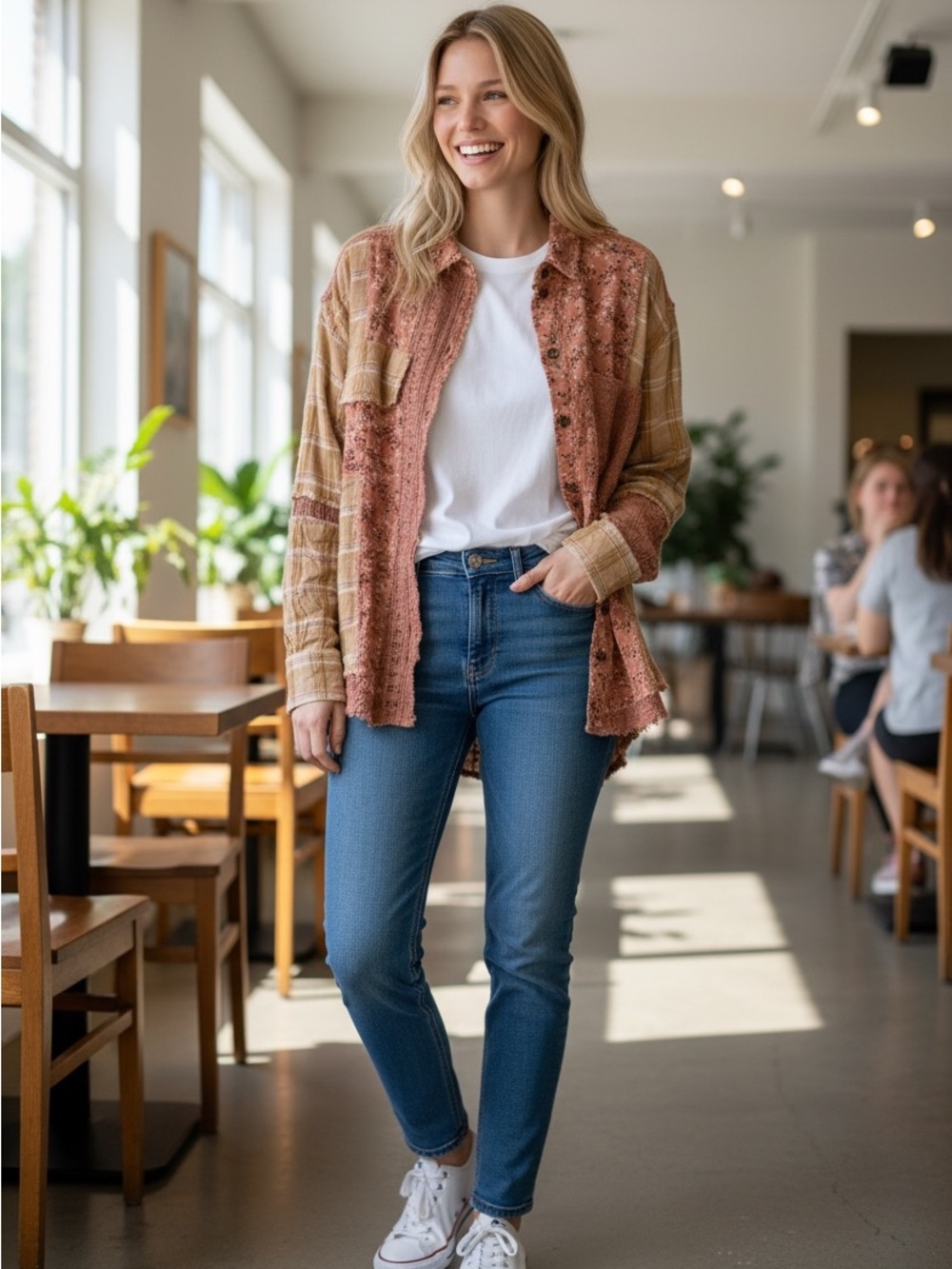 Blue Velvet Lg Boho Chic Floral Button-Up Top